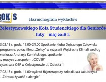 Harmonogram wykładów Celestynowskiego Koła Studenckiego dla Seniorów luty-maj 2018 r.