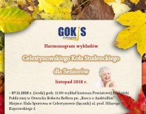 Harmonogram wykładów Celestynowskiego Koła Studenckiego dla Seniorów – listopad 2018 r.