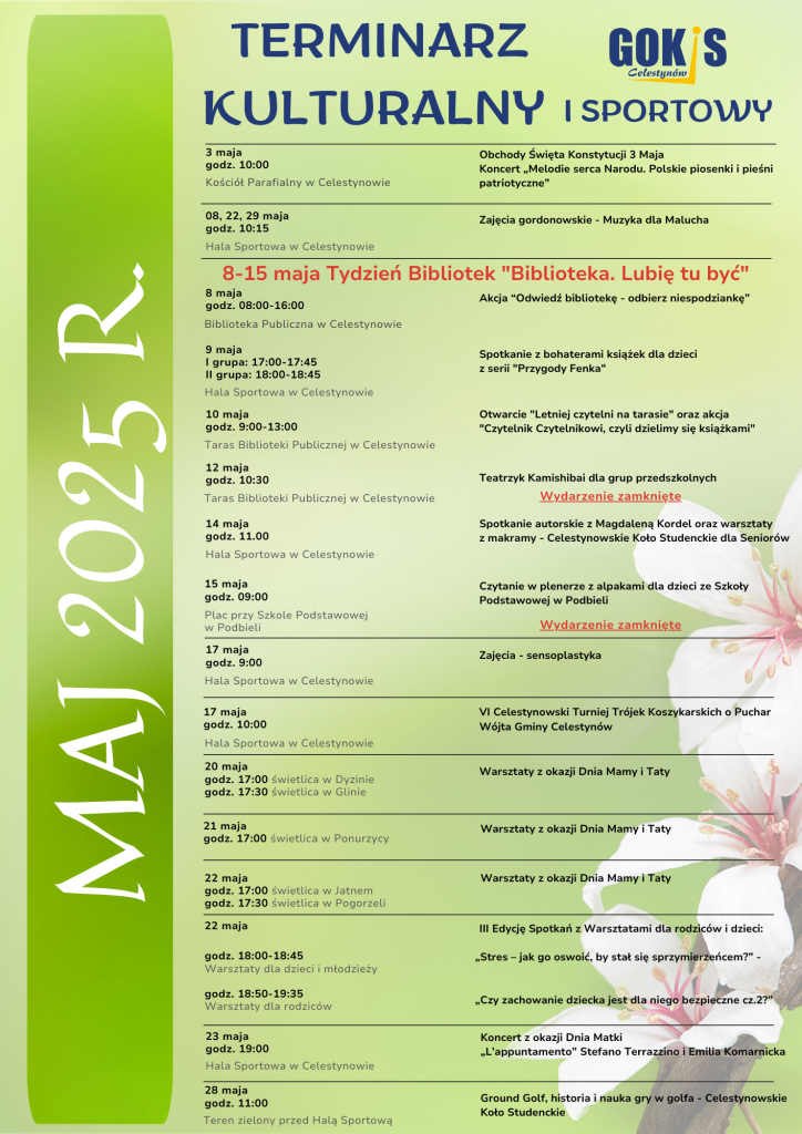 Terminarz Kulturalny i Sportowy – maj 2025 r.