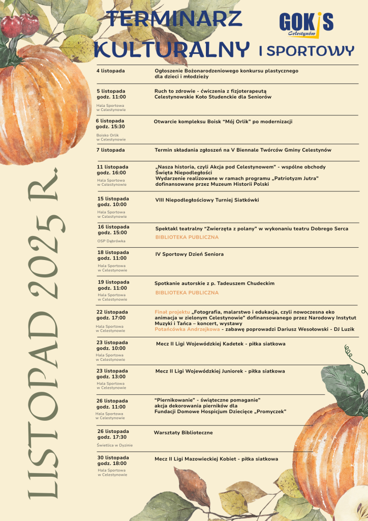 Terminarz Kulturalny i Sportowy – listopad 2025 r.